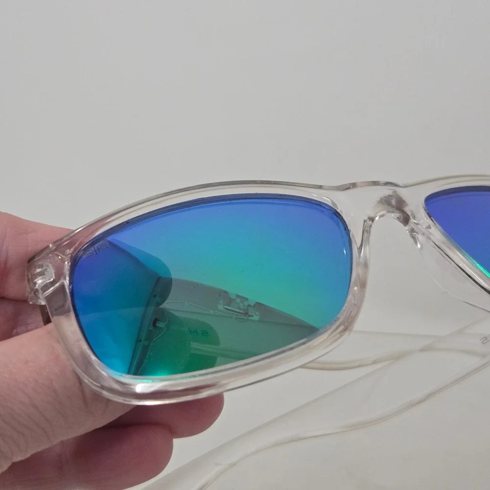 Shady Rays Sunglasses Clear Frame Emerald Green Mirrored Lenses Square Wayfarer